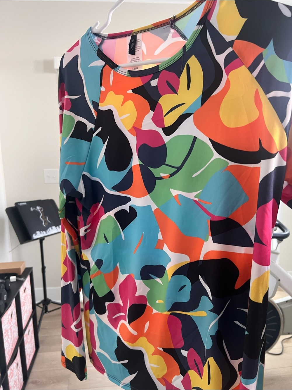 Colorful Abstract Print Long-Sleeve Swim Top